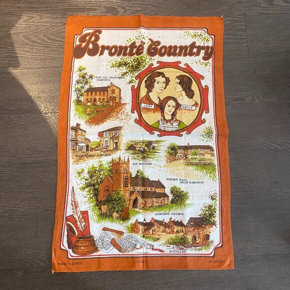 Bronte Country Vintage Tea Towel The Bronte Sisters and Landmarks in Haworth - Picture 1 of 10